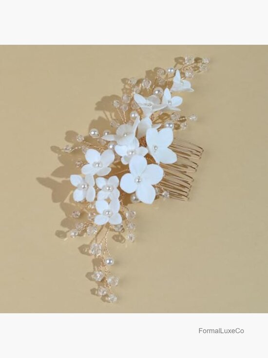 Handmade Bridal Hair Comb with Resin Flowers Pearl and Rhinestone Accents